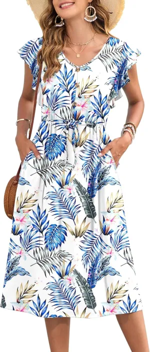 MOLERANI Women's Summer Casual Midi Dress Ruffled Short Sleeve V Neck Button Down 2025 Beach Sundress Travel Vacation Outfits