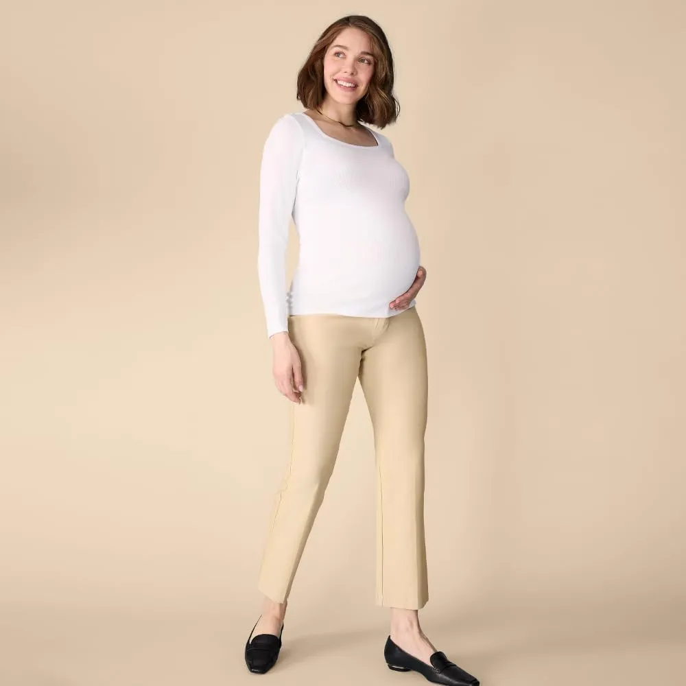 Motherhood Maternity Women's Super Stretch Secret Fit Over The Belly Ankle Straight Leg Pregnancy Dress Pants for Work