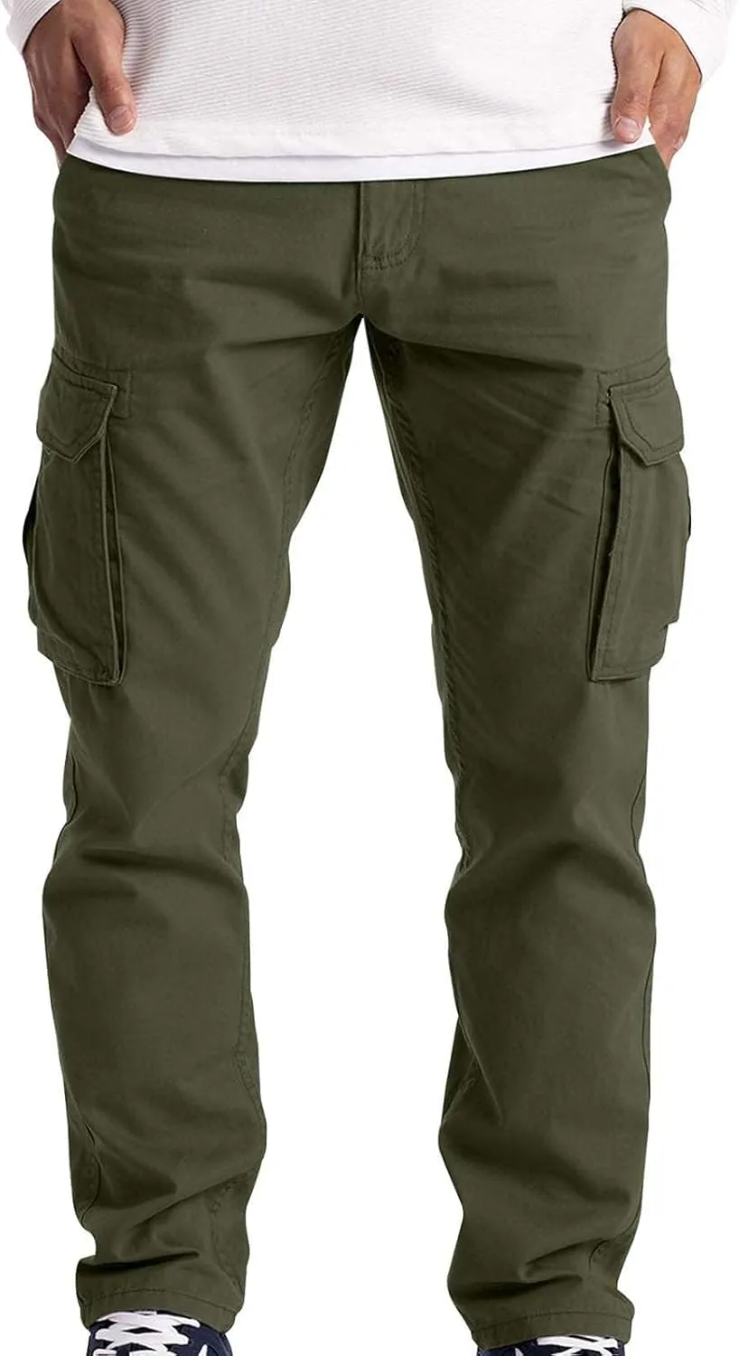 Multiple Pockets Cargo Pants Mens Work Sports Pants Straight Leg Trousers Outdoor Hiking Joggers Mens Slim Fit Cargo