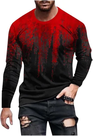 Muscularfit Mens Long Sleeve Shirts Casual Gradient Color Loose Pullover Graphic Tee Shirts Fall Fashion Athletic Sweatshirts