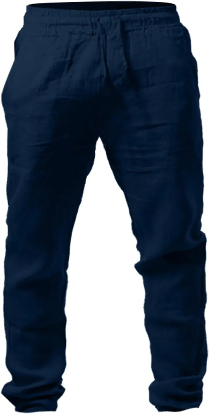 Muyise Men's Casual Linen Pants Elastic Waist Drawstring Loose Fit Jogger Yoga Trousers Quick Dry Lounge Pants with Pockets