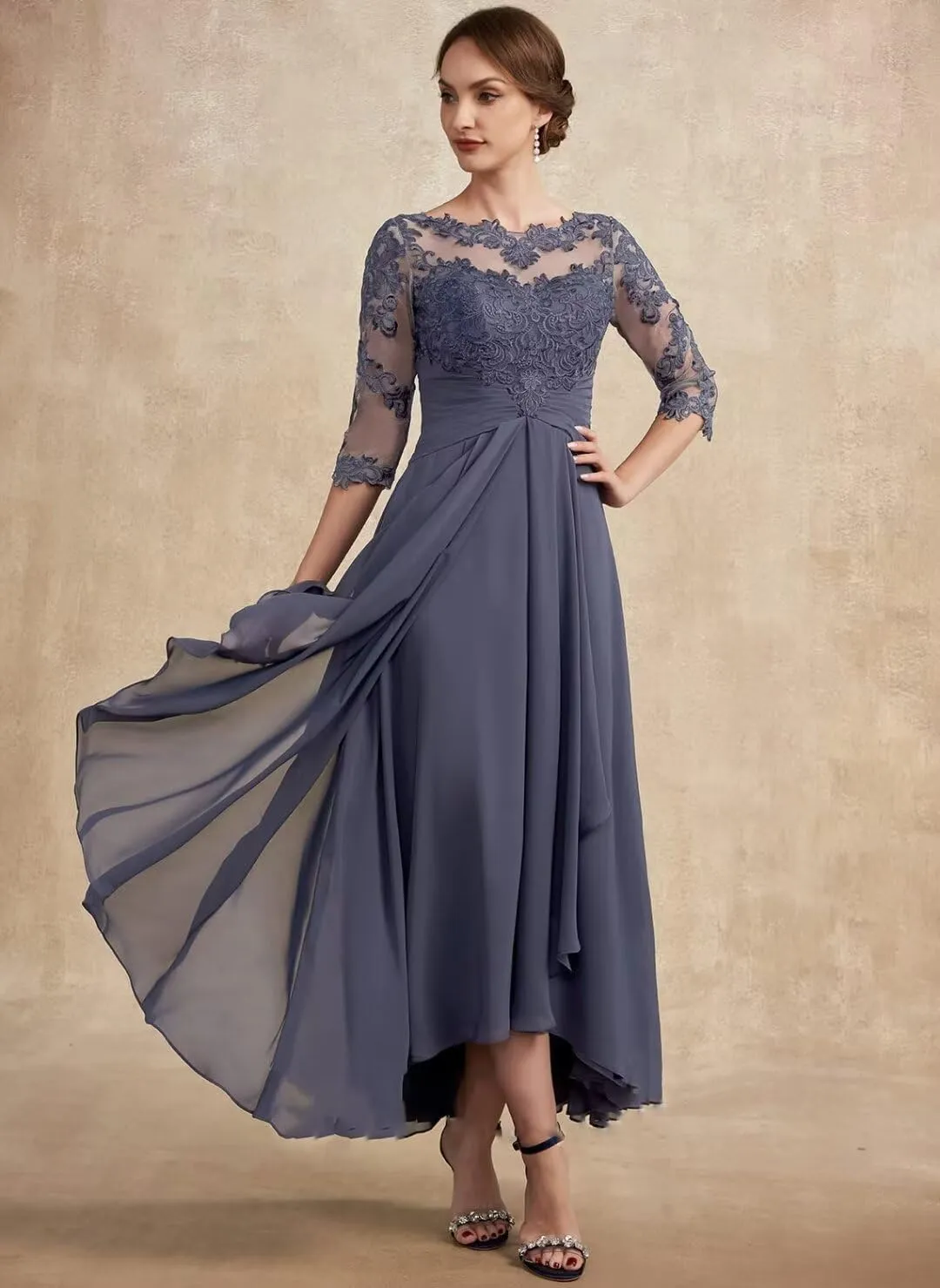 NABN Mother of The Bride Dress Scoop Neck Chiffon Wedding Guest Formal Evening Gowns Party Dress