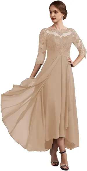 NABN Mother of The Bride Dress Scoop Neck Chiffon Wedding Guest Formal Evening Gowns Party Dress