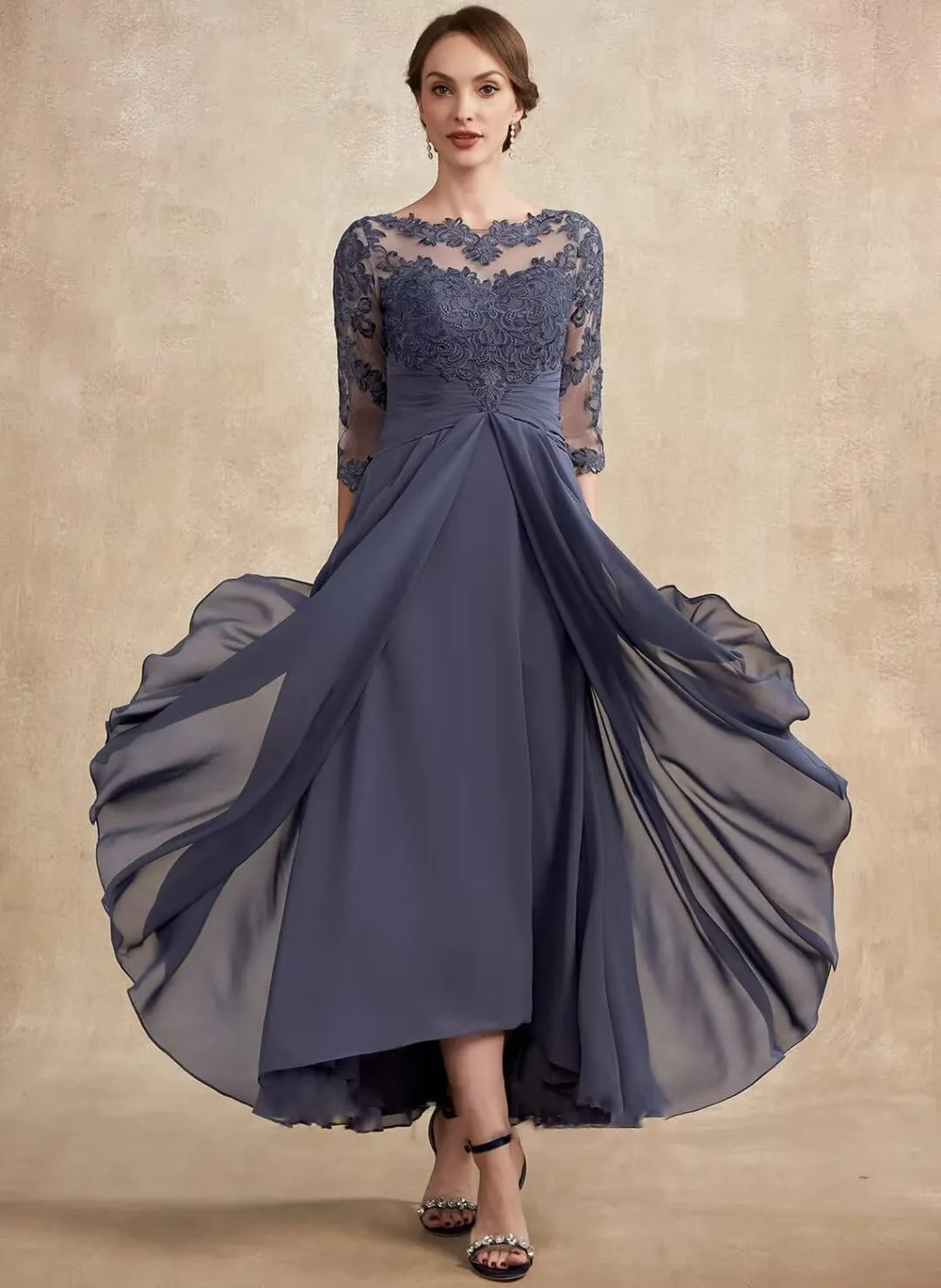 NABN Mother of The Bride Dress Scoop Neck Chiffon Wedding Guest Formal Evening Gowns Party Dress
