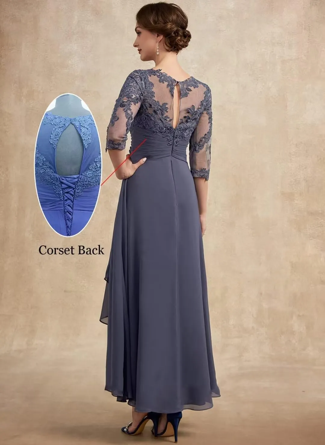 NABN Mother of The Bride Dress Scoop Neck Chiffon Wedding Guest Formal Evening Gowns Party Dress