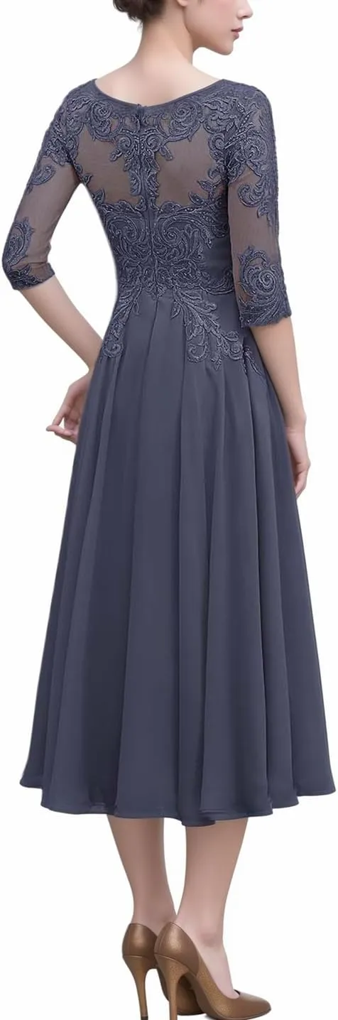 NABN Mother of The Bride Dress with 1/2 Sleeves Chiffon Formal Evening Gown Lace Wedding Guest Dress for Women