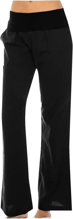 NATHGAM Linen Pants for Women Summer Elastic High Waist with Pockets Straight Palazzo Pants Beach Wide Leg Pant Trousers