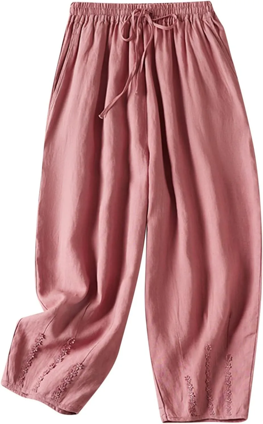 NATHGAM Womens Linen Pants Flowy Summer High Waisted Wide Leg Pant with Pockets Lounge Trousers Casual Palazzo Harem Pants
