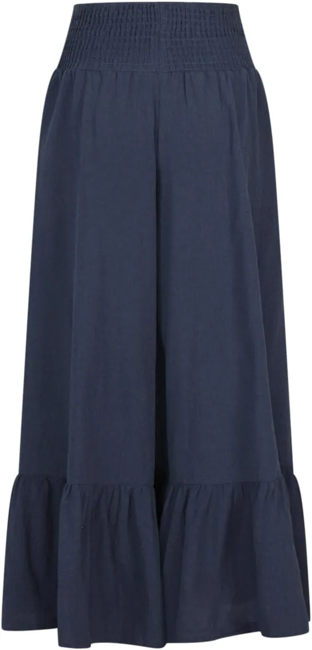 NATHGAM Women's Solid Wide Straight Leg Flared Pants Summer Lightweight Cotton Linen Elastic High Waist Soft Comfy Trousers