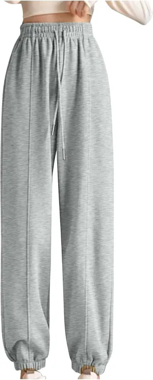 NATHGAM Women's Sweatpants Winter Warm Fleece Lined High Waist Wide Leg Pants Lightweight Comfy Fashion Y2K Street Trousers