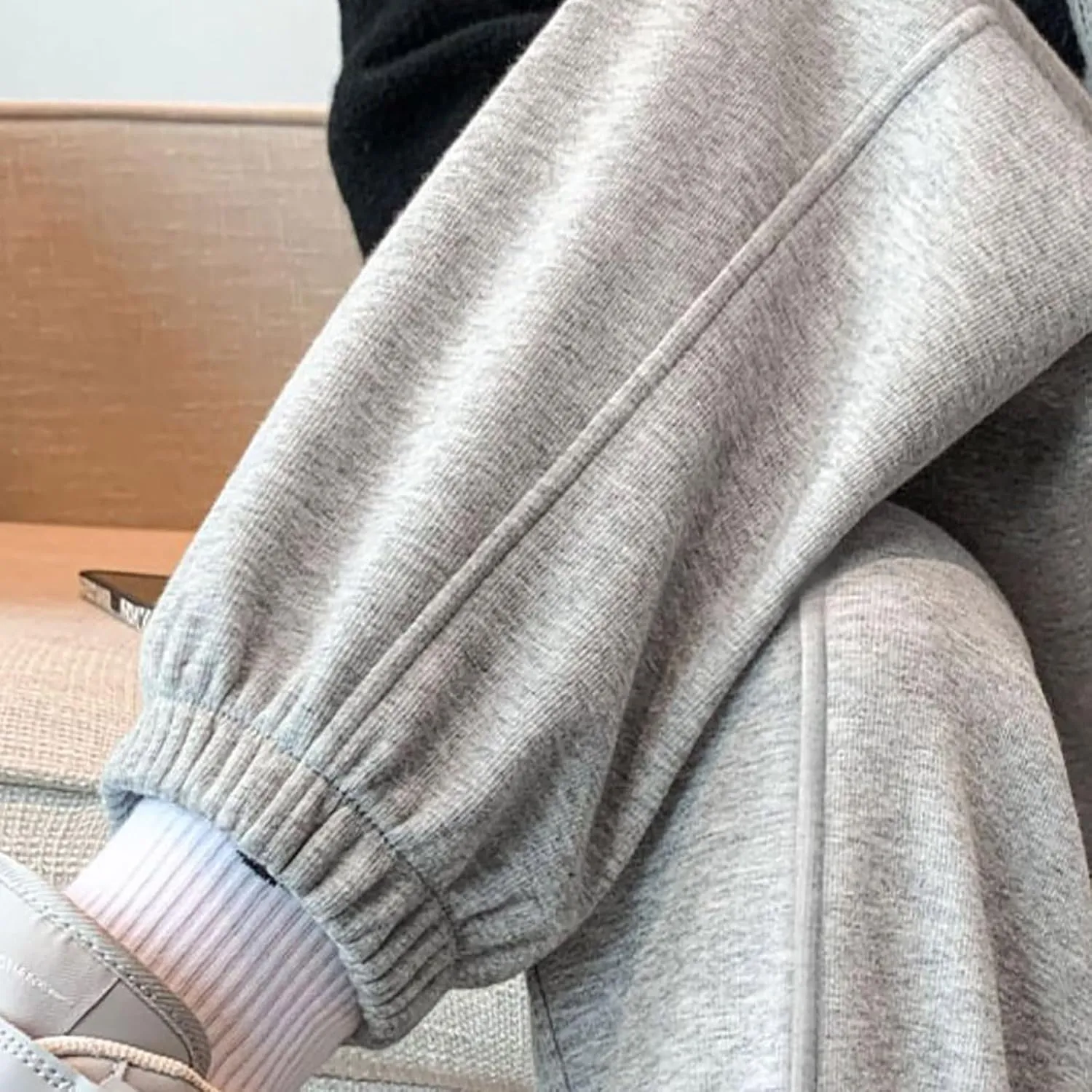 NATHGAM Women's Sweatpants Winter Warm Fleece Lined High Waist Wide Leg Pants Lightweight Comfy Fashion Y2K Street Trousers