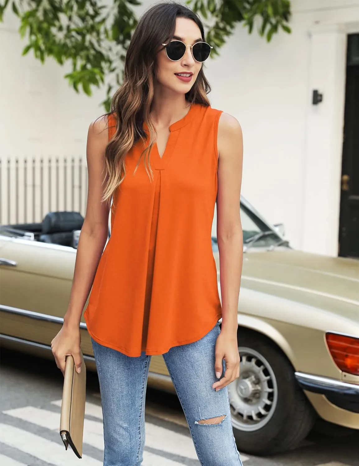 Newchoice Womens Tank Tops V Neck Sleeveless Summer Shirts Loose Dressy Casual Blouses (S-3XL)