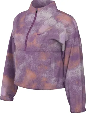 Nike One Women's Therma-FIT Oversized 1/2-Zip Fleece Printed Top (FZ6969-518, Hot Fuchsia/Hot Fuchsia)