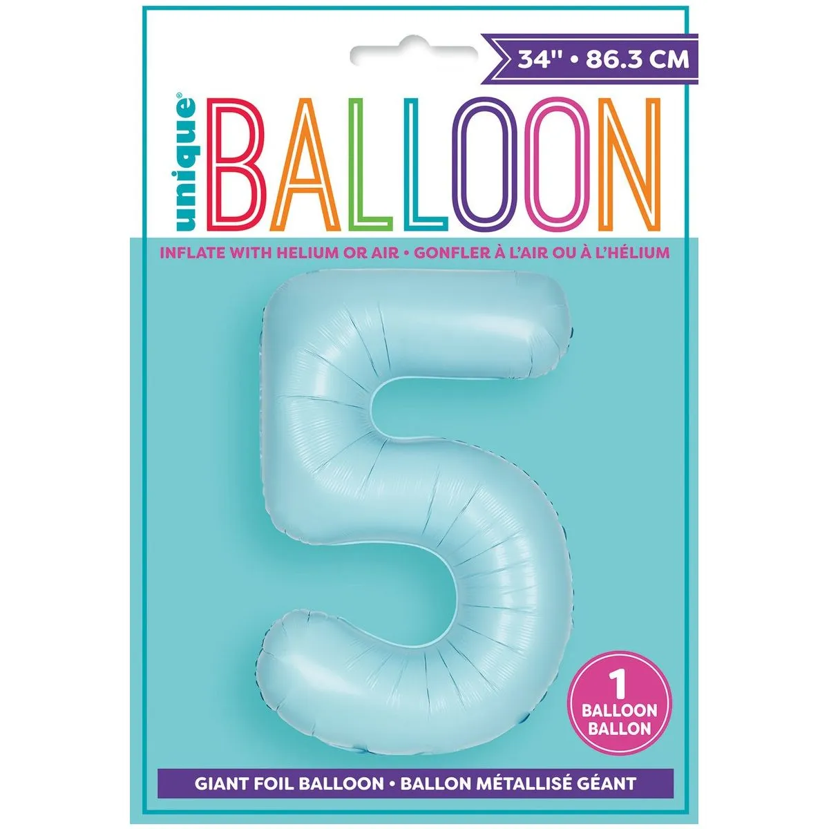 Number 5 Foil Balloon Matte - Powder Blue