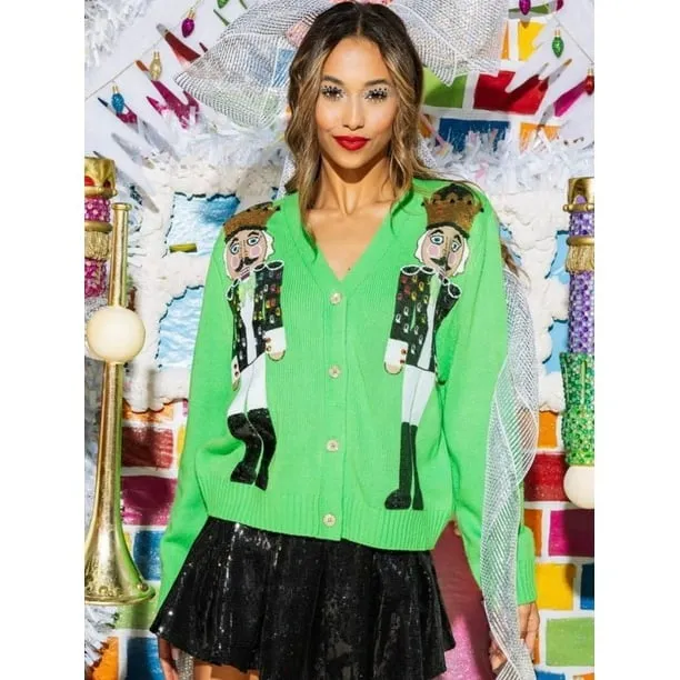 Nutcracker Sequin Christmas Knitted Sweater Cardigan