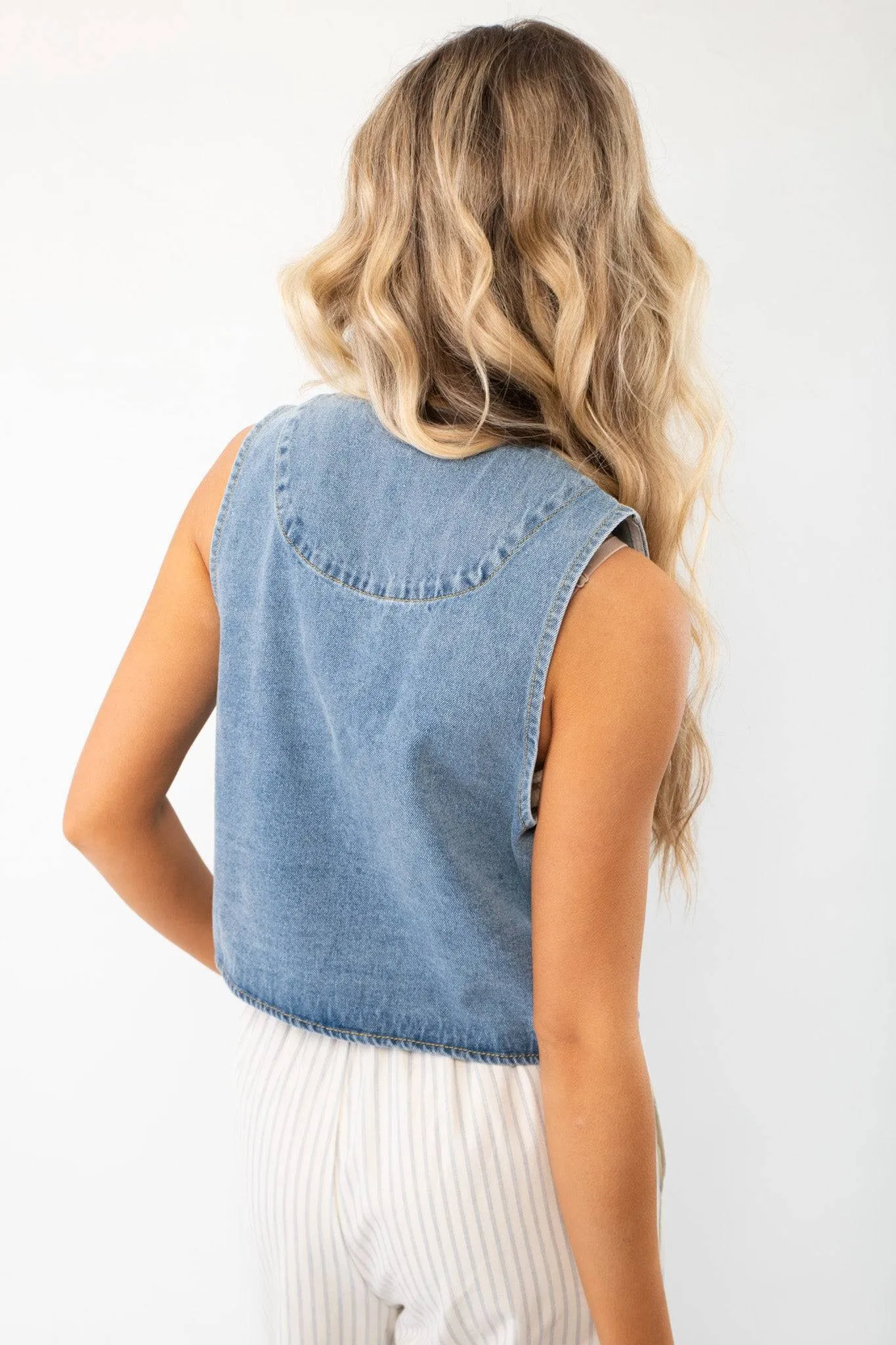 Ocean Isle Tie Front Denim Vest