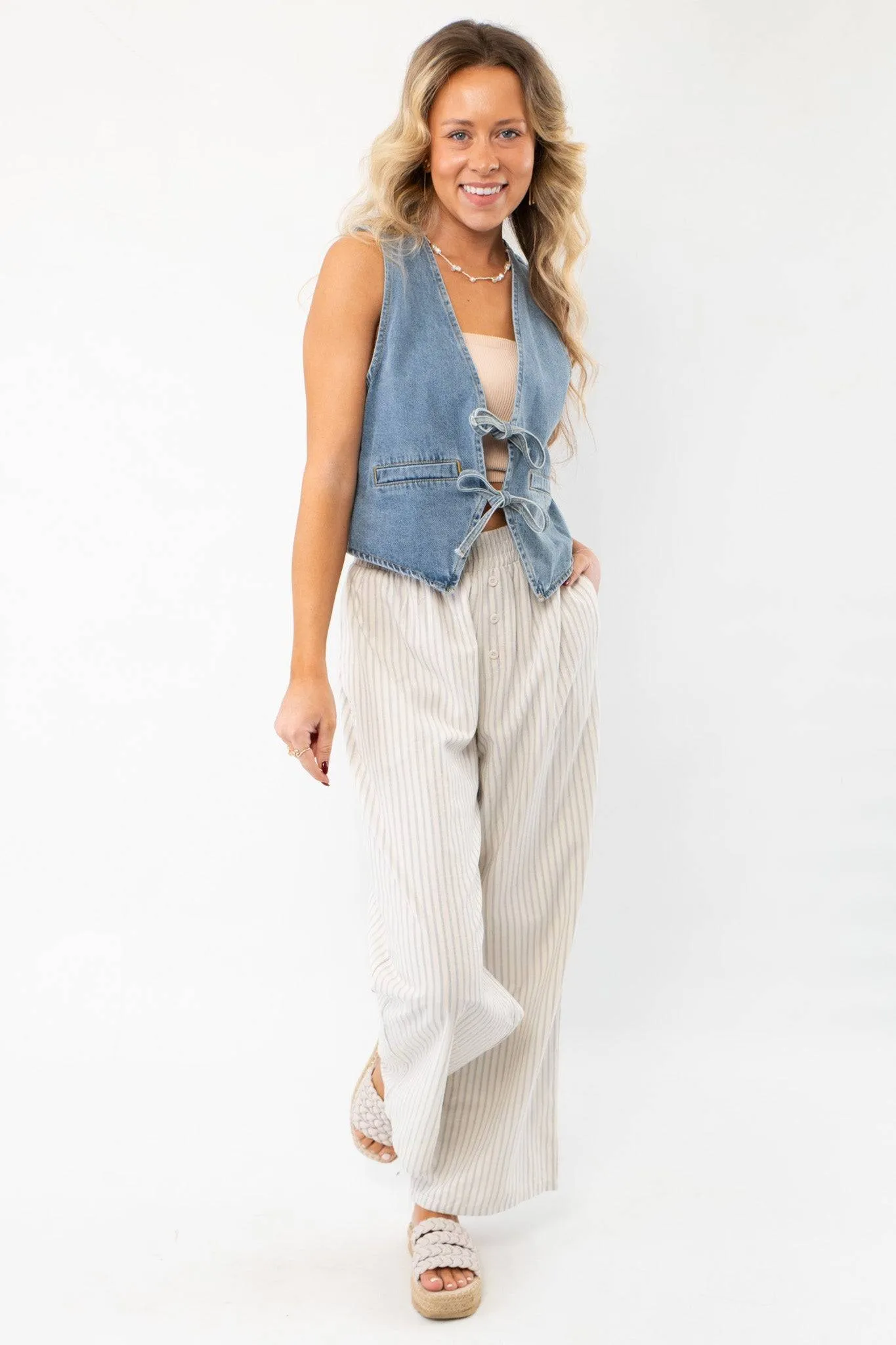 Ocean Isle Tie Front Denim Vest