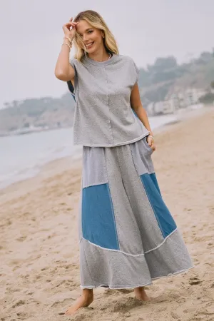Oddi Mixed French Terry and Denim Muscle Tank Top in Heather Grey