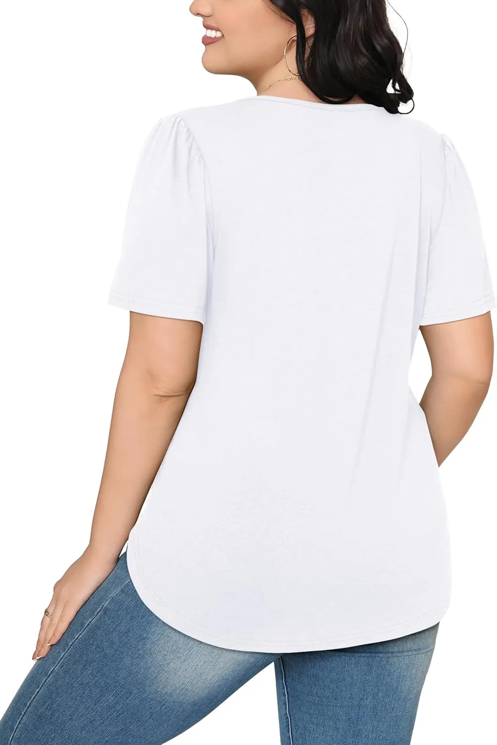 OFEEFAN Womens T Shirts Short Sleeve Pleated Dressy Casual Scooped Neck Summer Tops Blouses