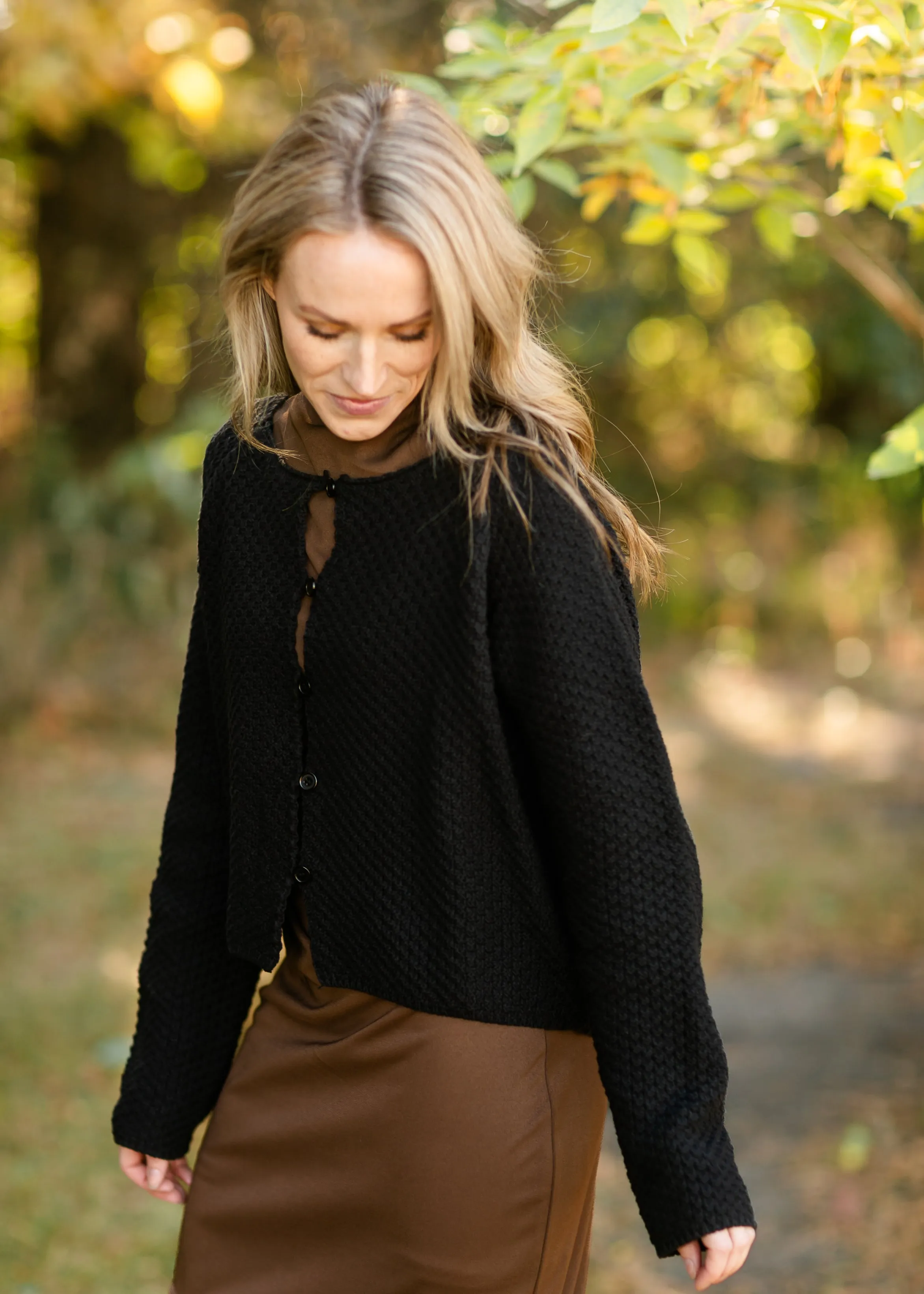 Opal Black Knit Front Button Cardigan