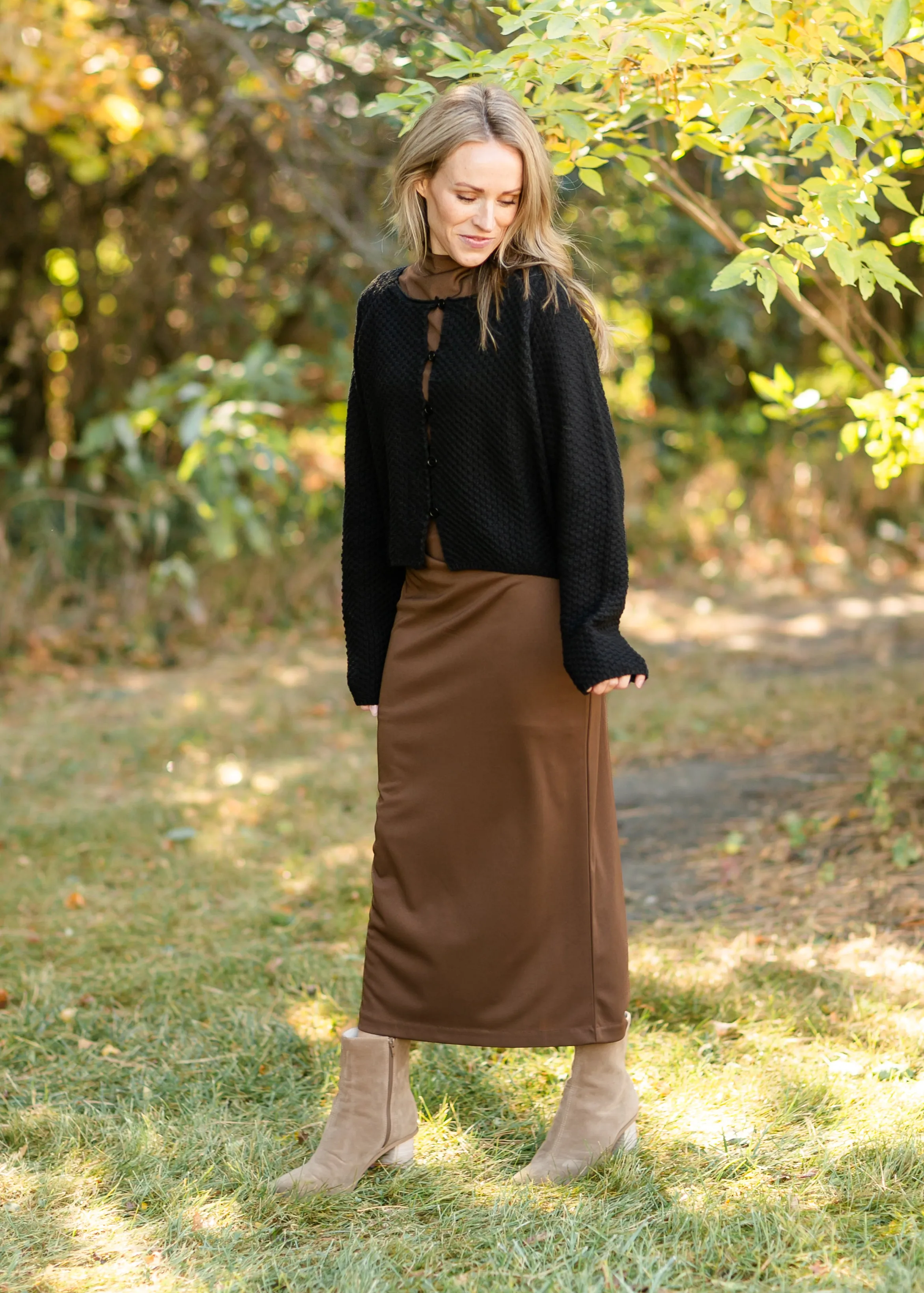 Opal Black Knit Front Button Cardigan