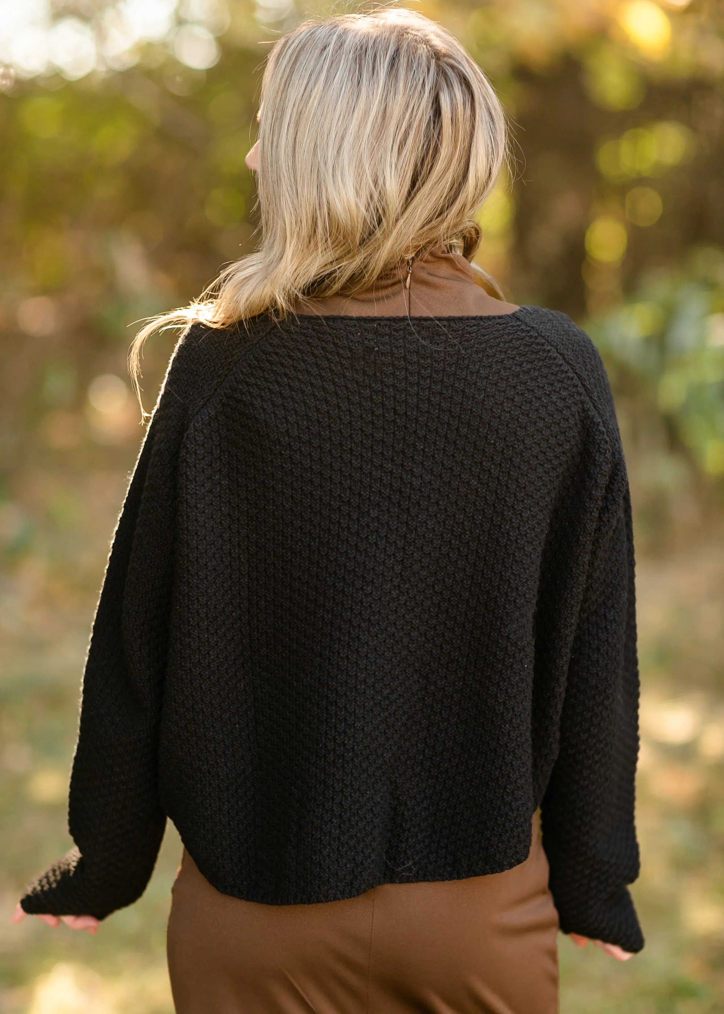 Opal Black Knit Front Button Cardigan