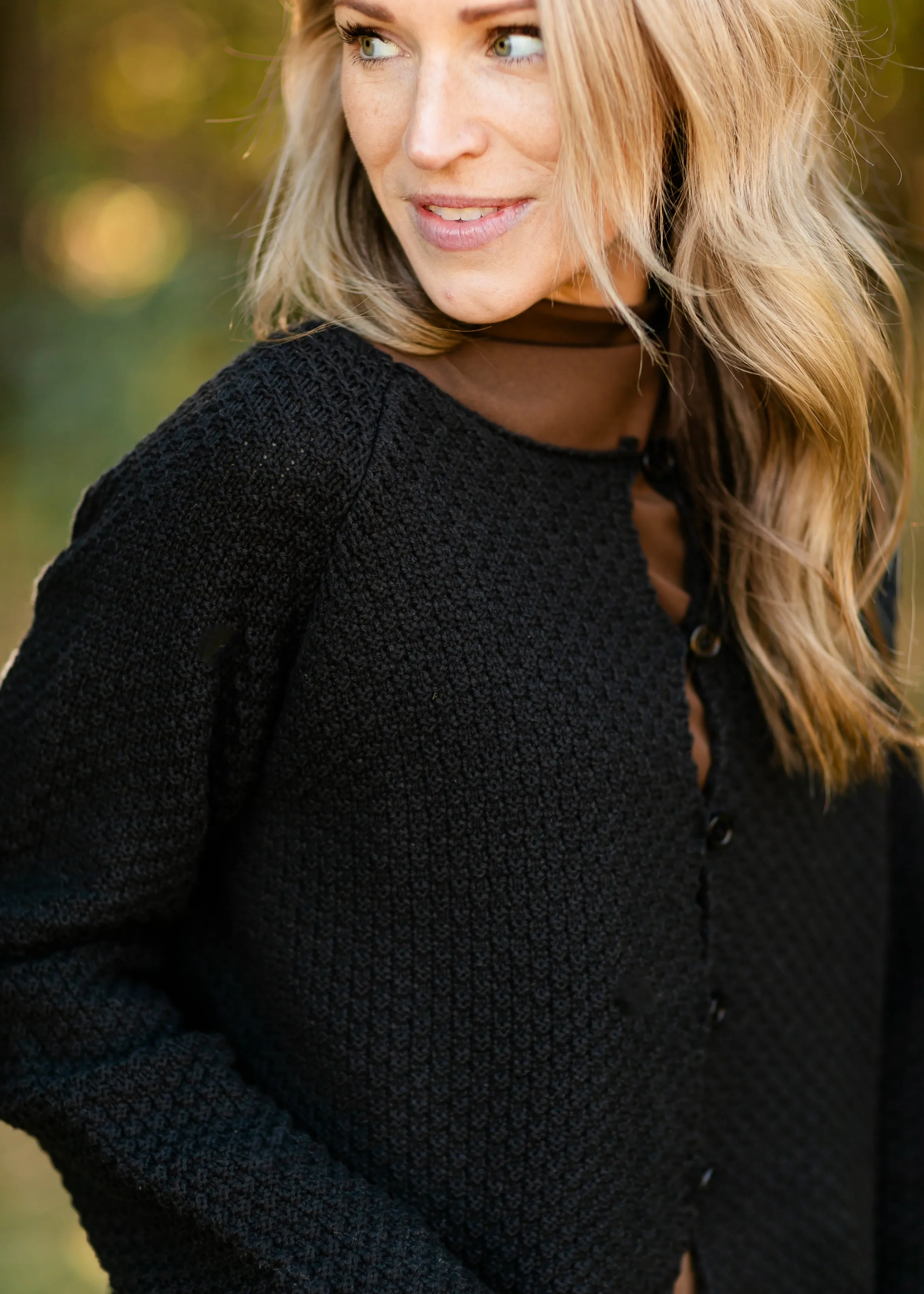 Opal Black Knit Front Button Cardigan