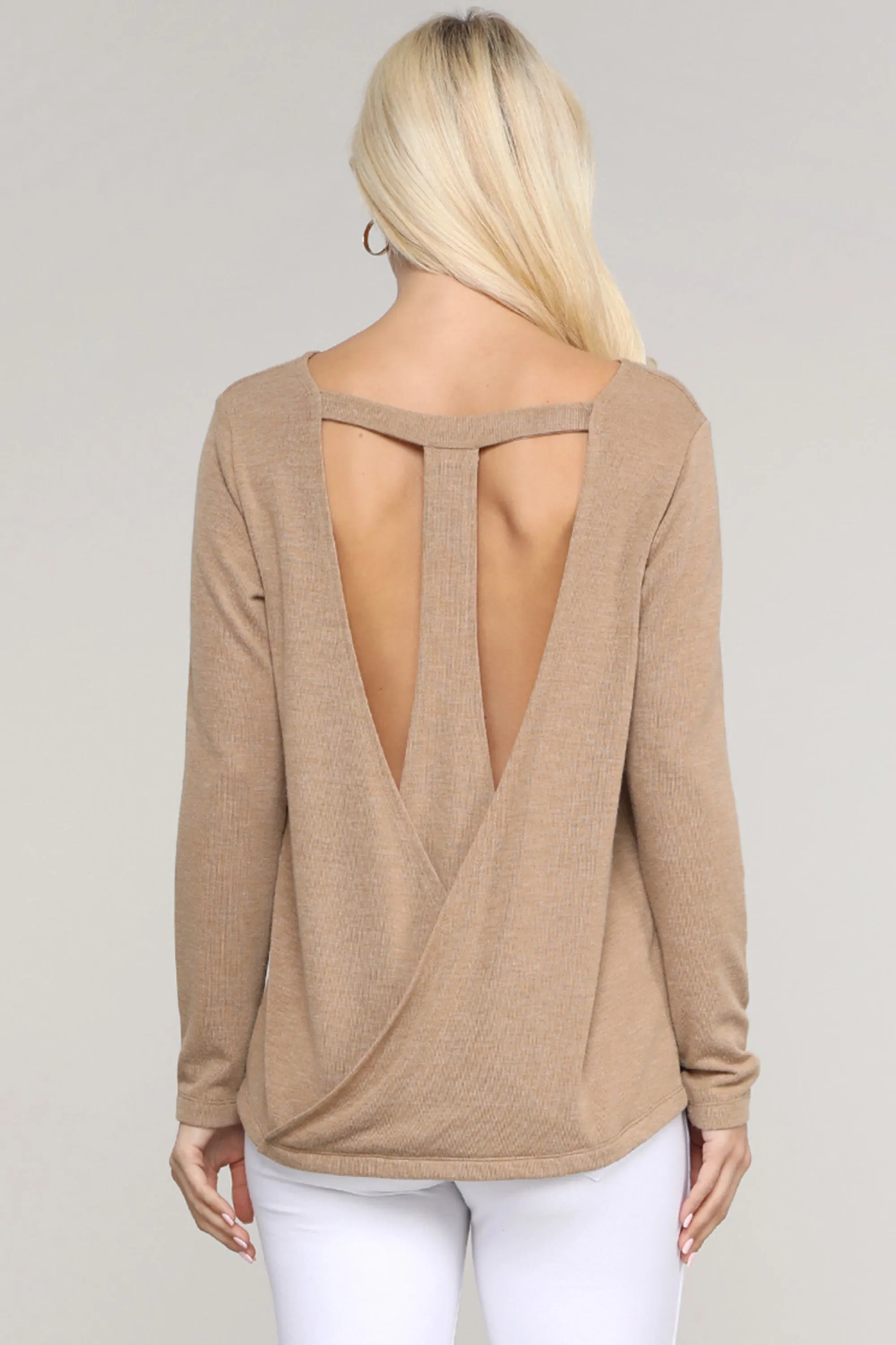 Open Back Surplice Long Sleeve Top