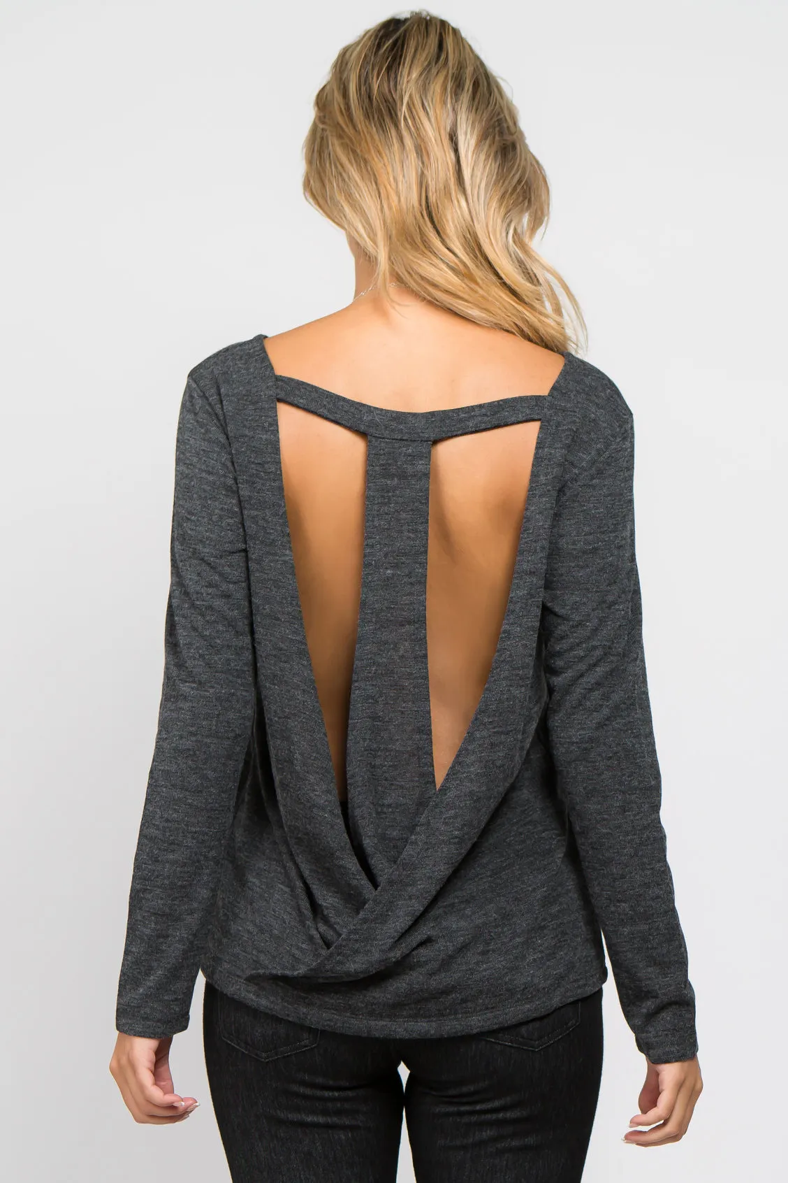 Open Back Surplice Long Sleeve Top