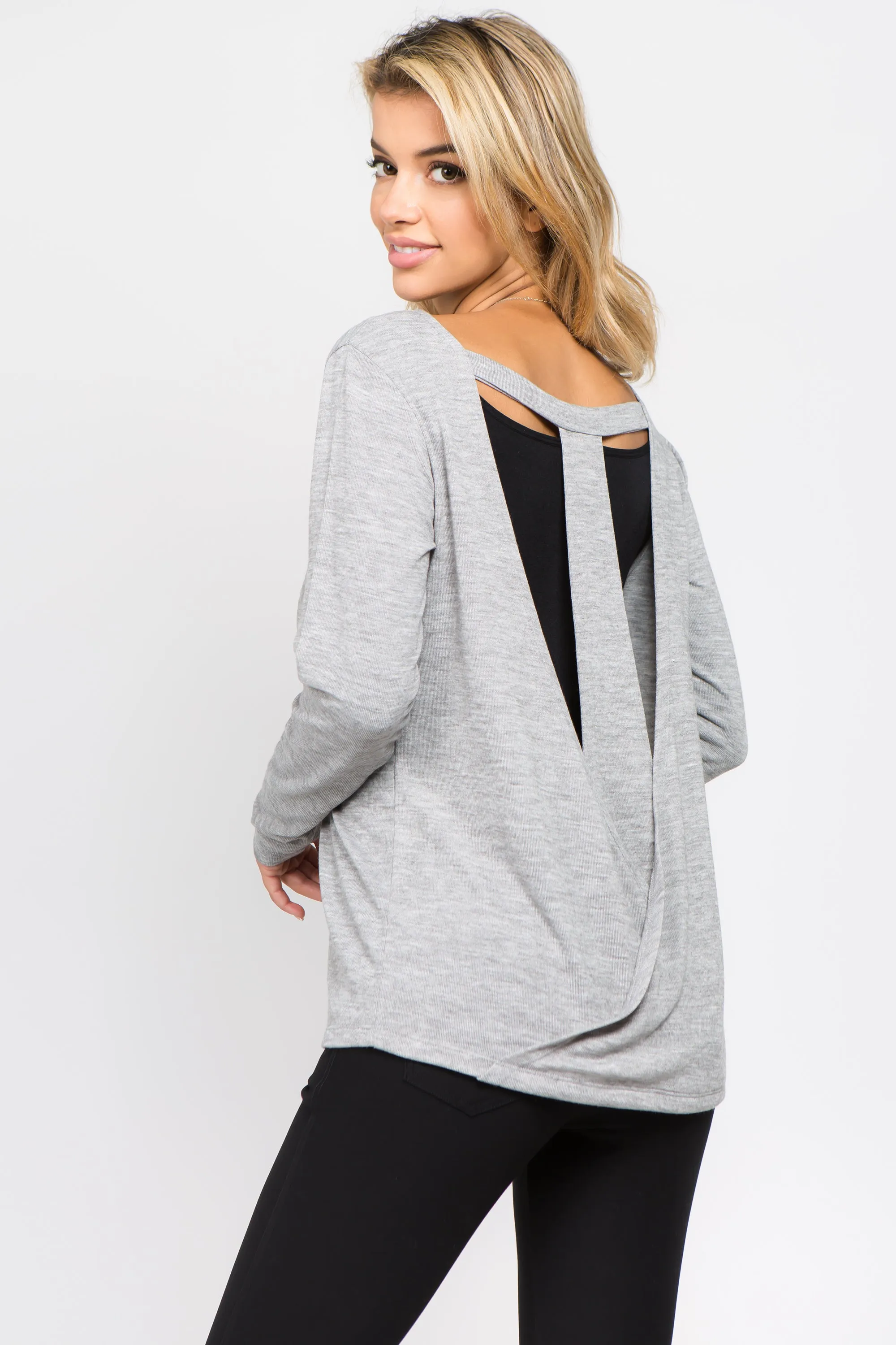 Open Back Surplice Long Sleeve Top