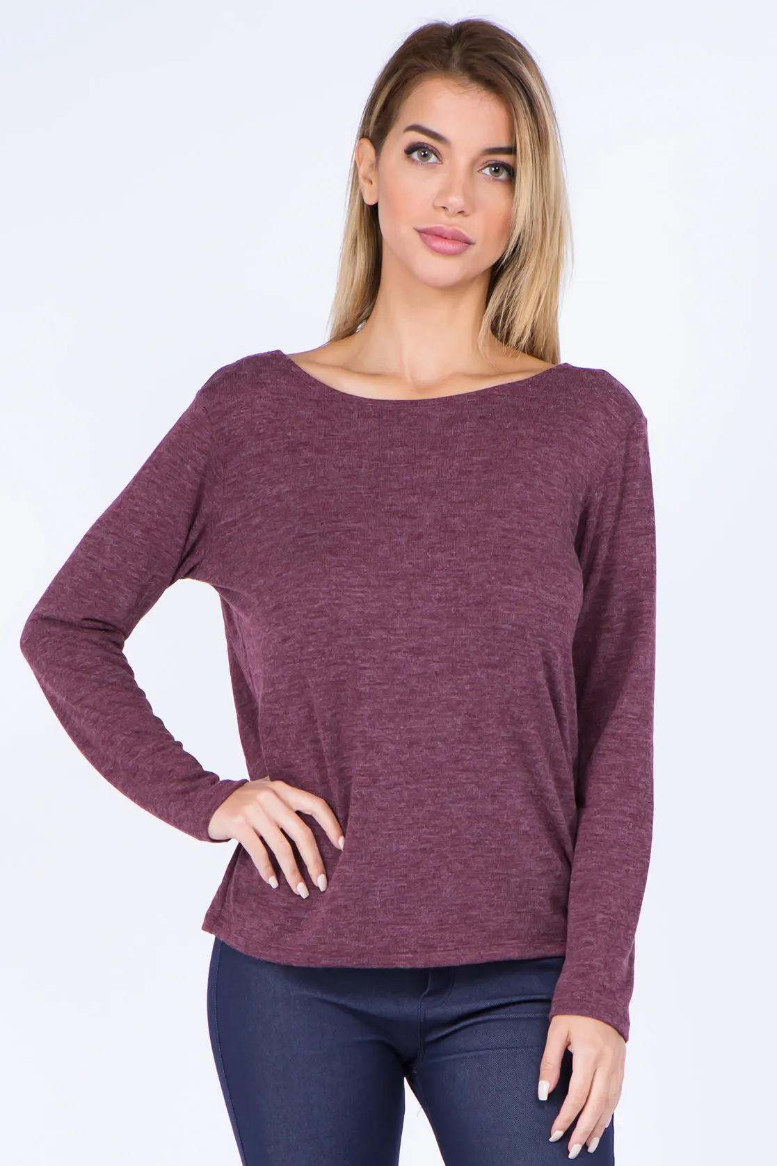 Open Back Surplice Long Sleeve Top