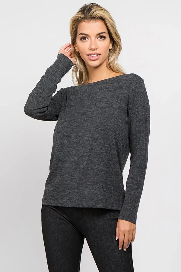 Open Back Surplice Long Sleeve Top