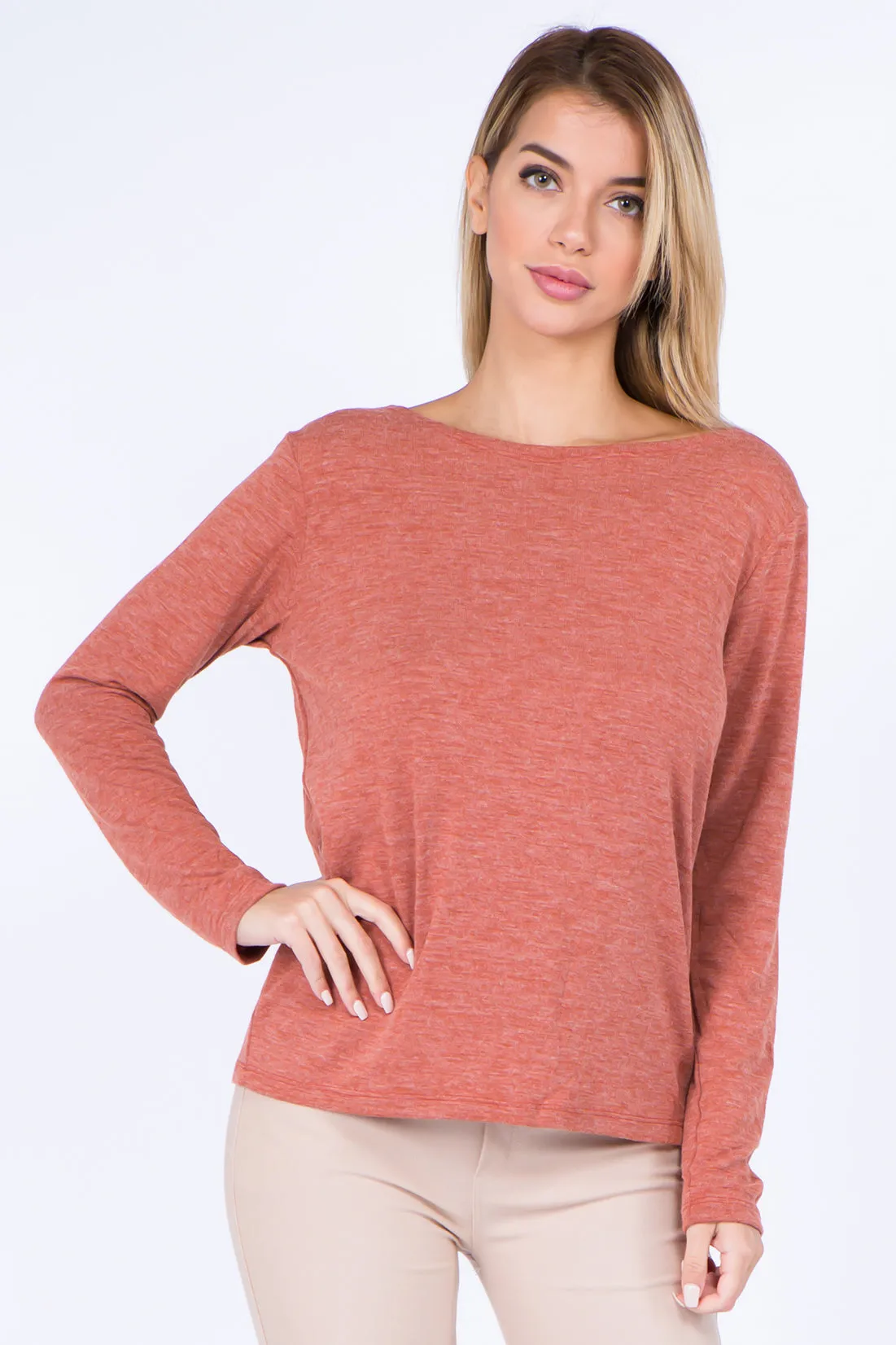 Open Back Surplice Long Sleeve Top