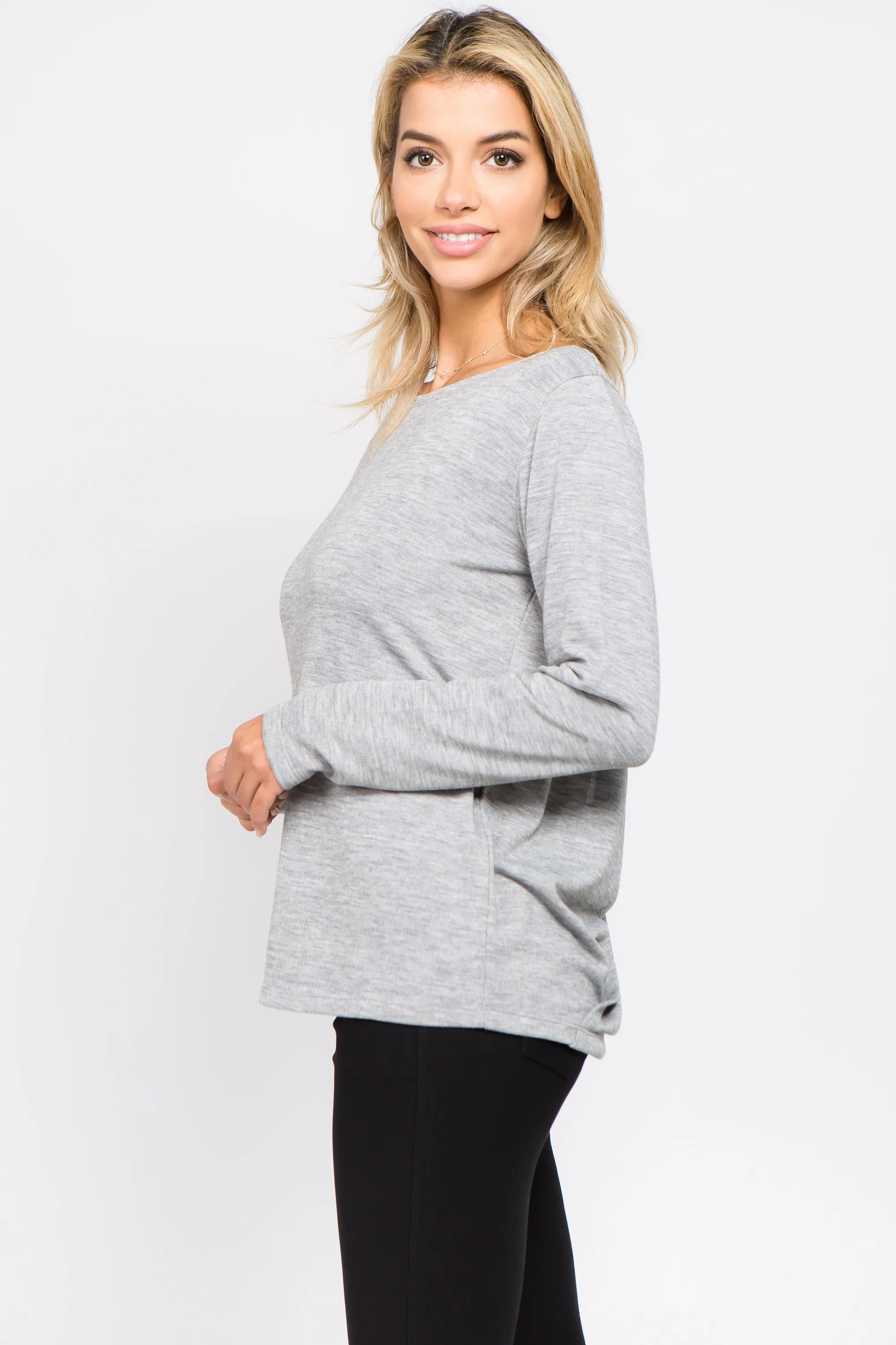 Open Back Surplice Long Sleeve Top