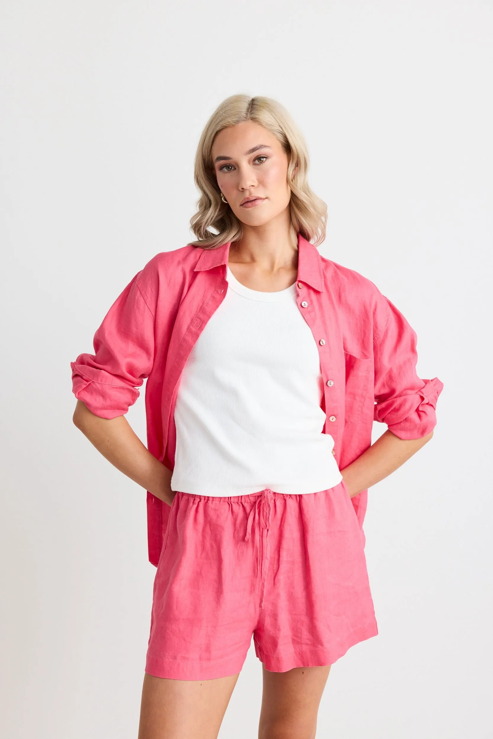 Optimum Linen Oversized Shirt - Fuchsia