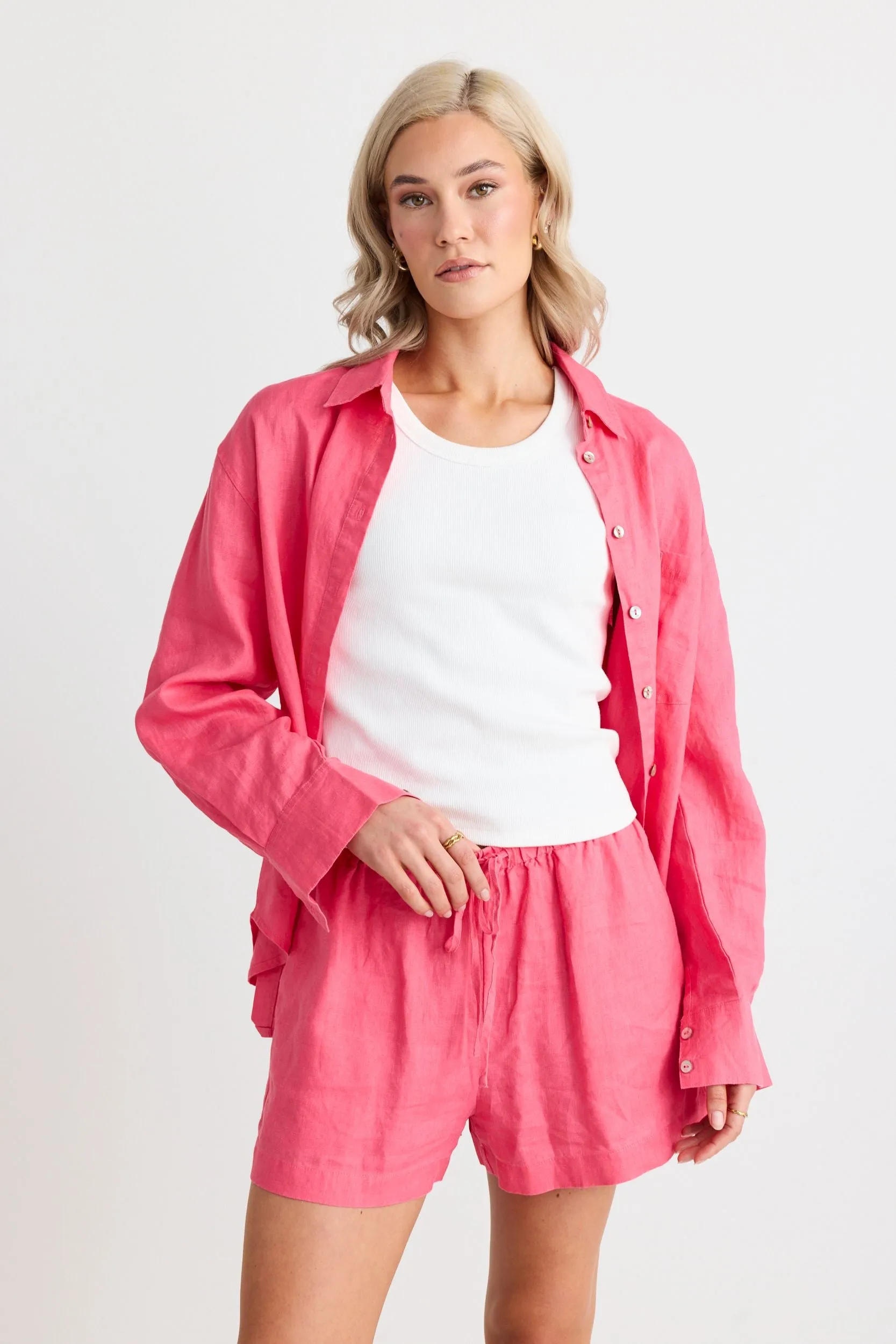 Optimum Linen Oversized Shirt - Fuchsia