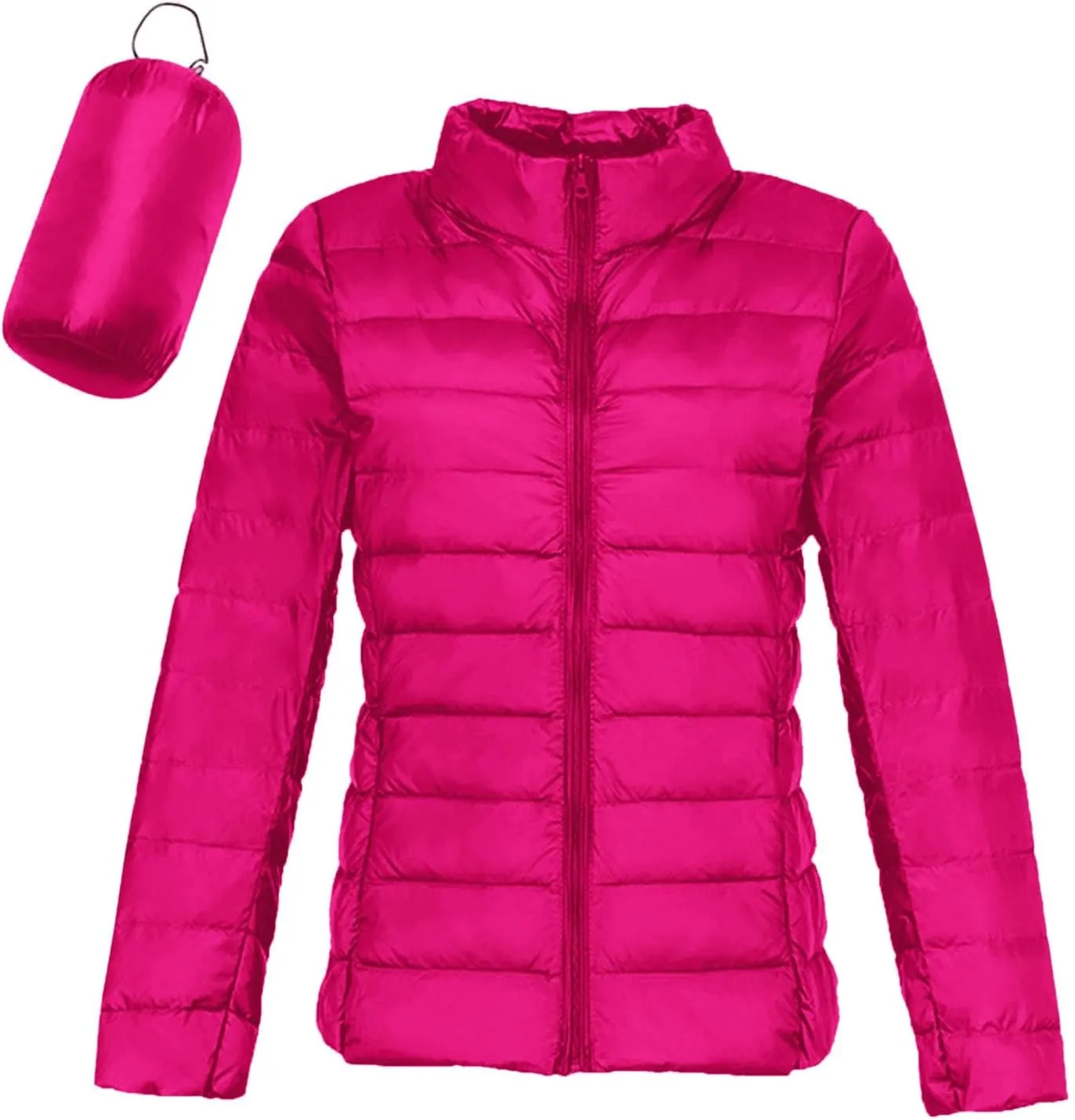 Packable Down Jacket Women Lightweight Full Zip Puffer Jackets Casual Warm Stand Collar Quilted Winter Coat with Hood