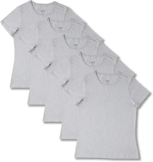 Pact Women's Organic Cotton Softspun Standard Fit Crew Neck T-Shirt, Pack of 5
