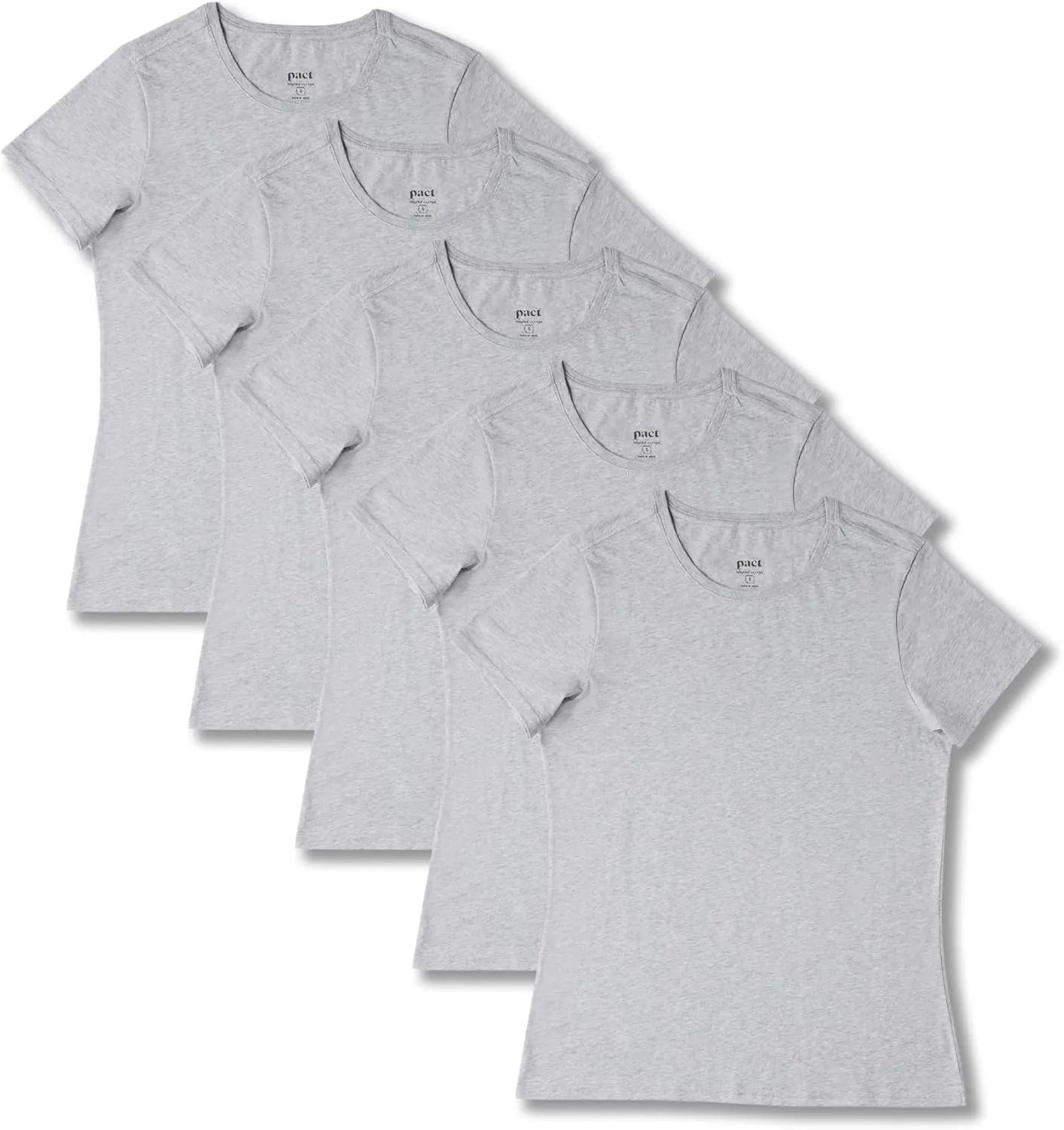 Pact Women's Organic Cotton Softspun Standard Fit Crew Neck T-Shirt, Pack of 5
