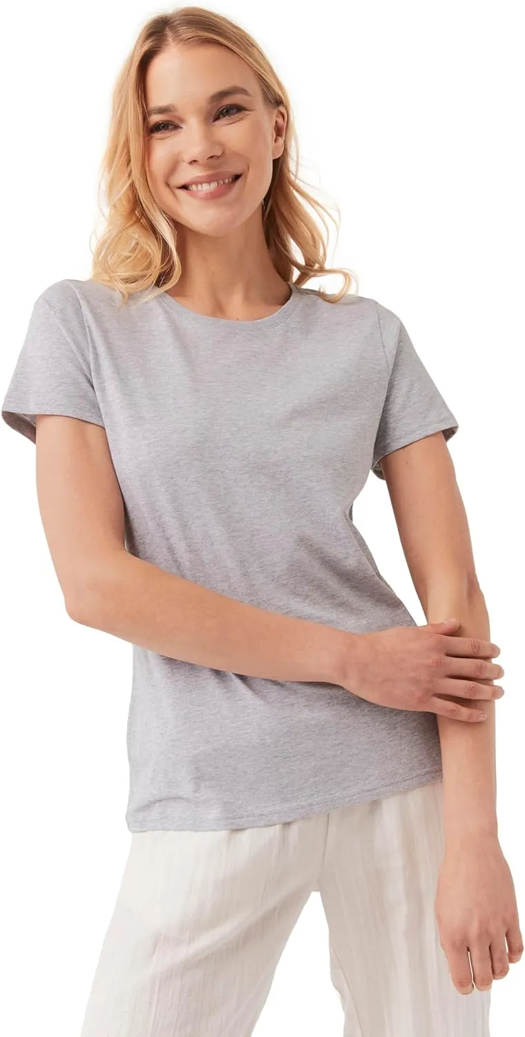 Pact Women's Organic Cotton Softspun Standard Fit Crew Neck T-Shirt, Pack of 5