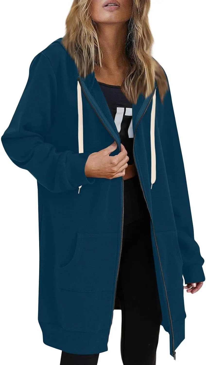 Palaver Long Hoodies for Women oversized Zipper Hooded Jacket Winter Lightweight Fall Casual Sweatshirts with Pockets