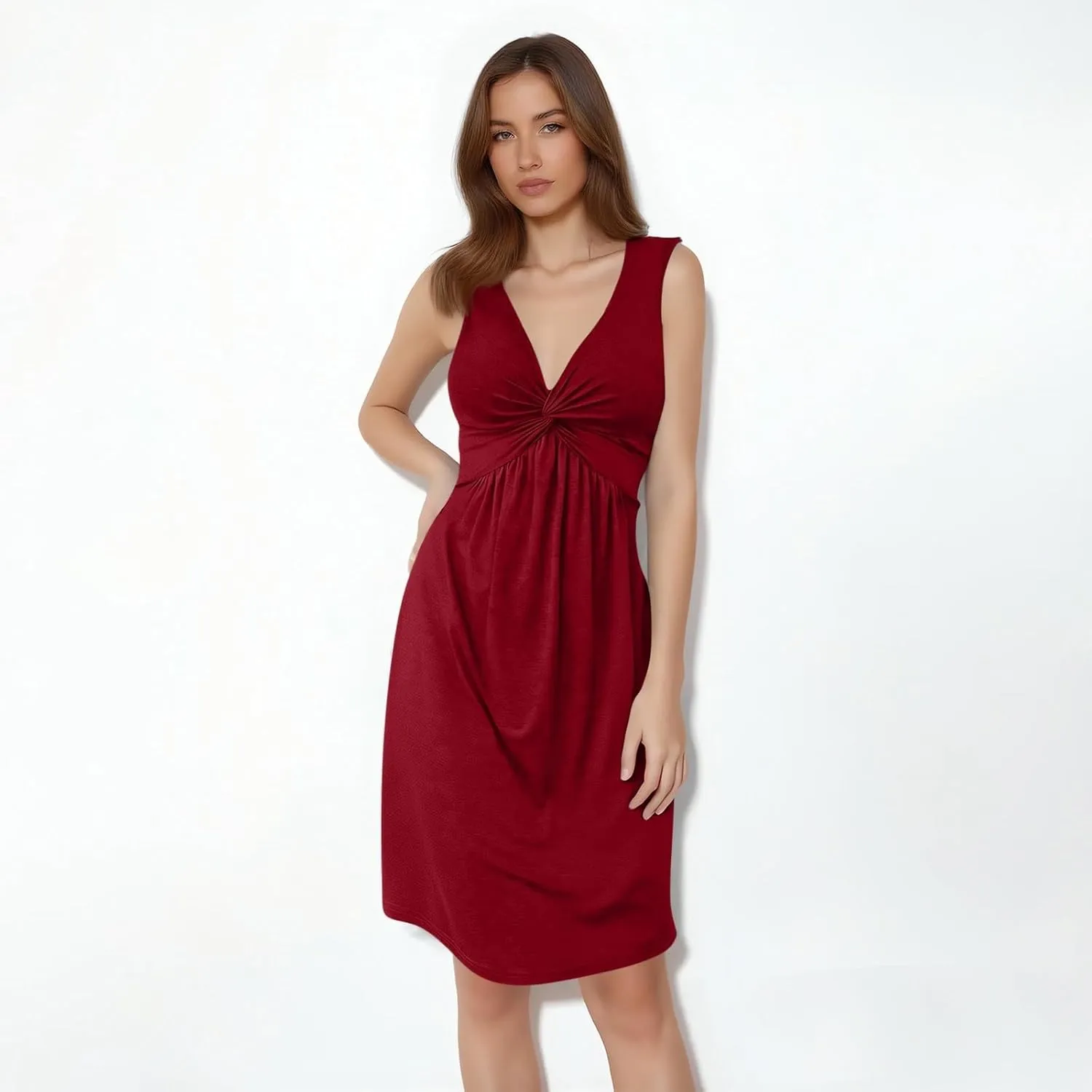 Palaver Summer Dresses for Women 2025 Sexy Deep V Neck Knotted Front Sleeveless A Line Mini Dresses