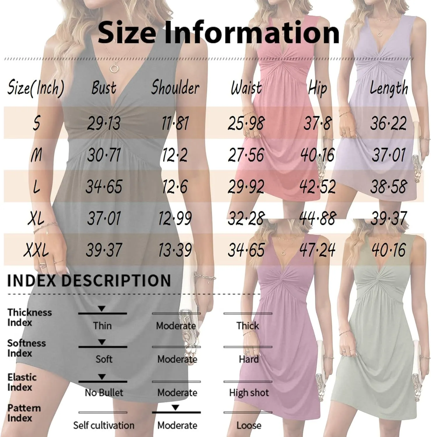Palaver Summer Dresses for Women 2025 Sexy Deep V Neck Knotted Front Sleeveless A Line Mini Dresses