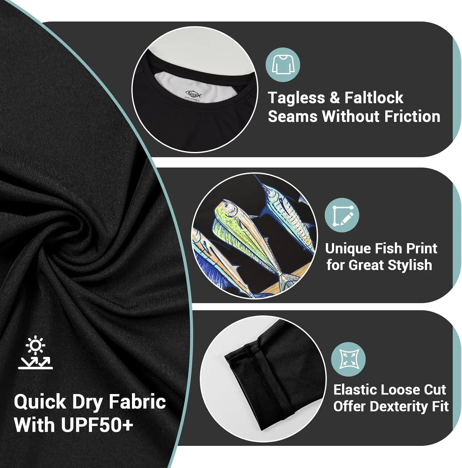 Palmyth Mens Fishing Shirts Long Sleeve Sun Protection Shirts UPF 50  Rash Guard T-Shirt Tee