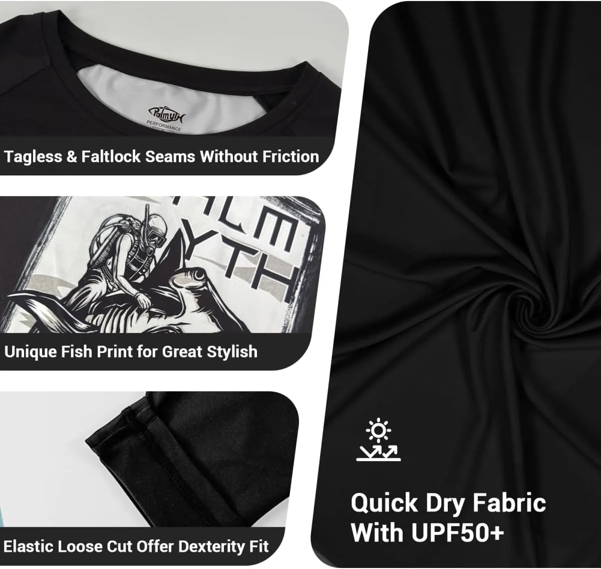 Palmyth Mens Fishing Shirts Sun Protection T-Shirts UV UPF 50  Long Sleeve Rash Guard Tee