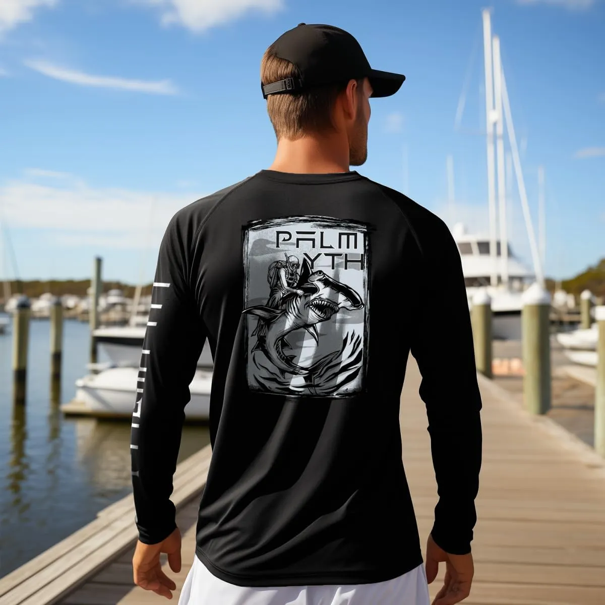 Palmyth Mens Fishing Shirts Sun Protection T-Shirts UV UPF 50  Long Sleeve Rash Guard Tee