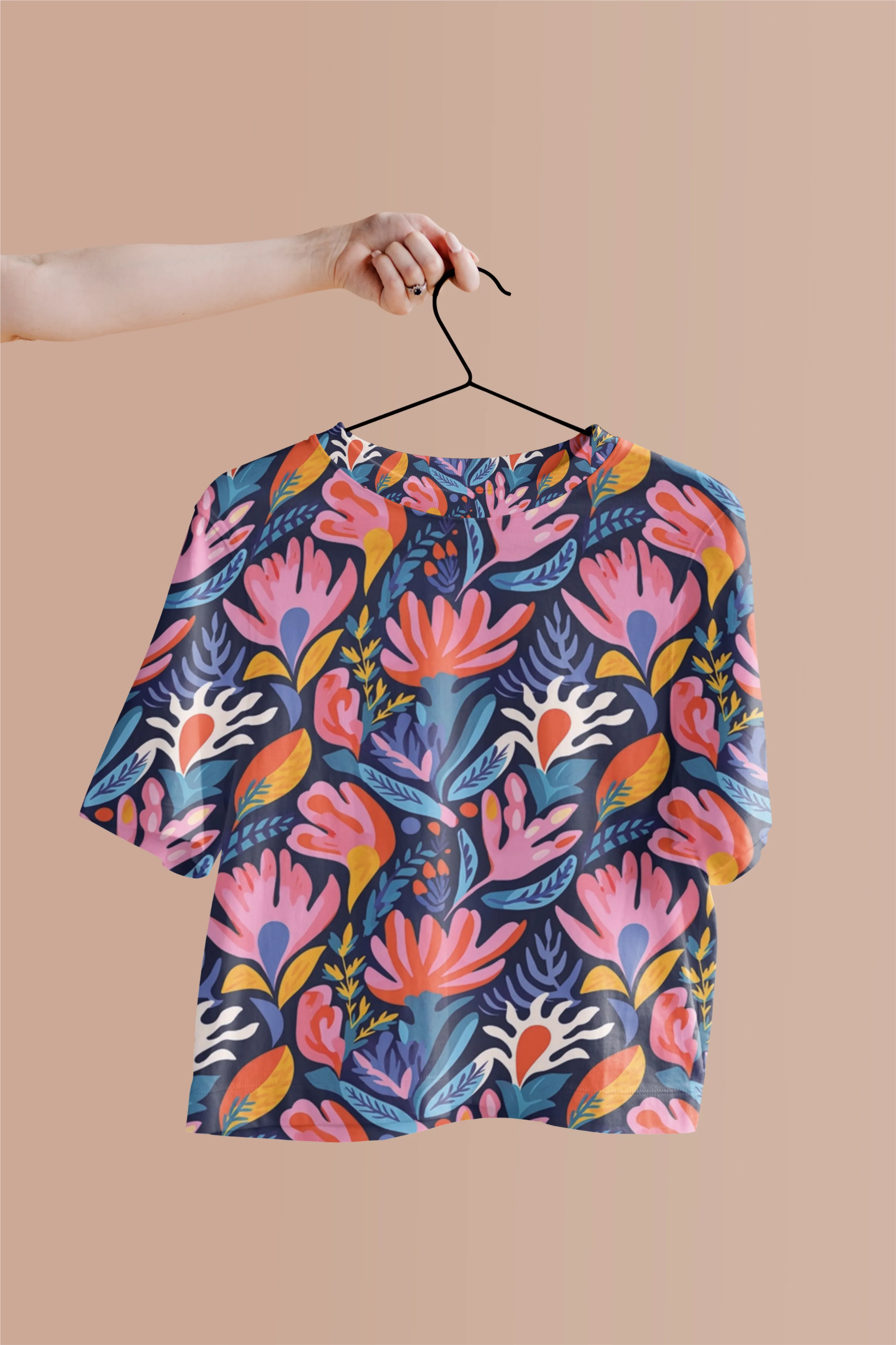 Pink Flower All Over Print Crop Top