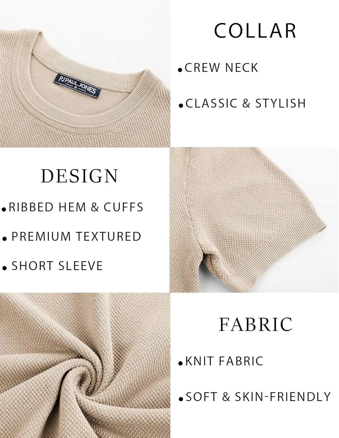 PJ PAUL JONES Mens Casual T-Shirts Classic Short Sleeve Knit Tees Crewneck Solid Tee Shirts