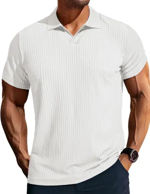 PJ PAUL JONES Mens Polo Shirts V Neck Textured Polo Shirt Quick-Dry Golf Shirts