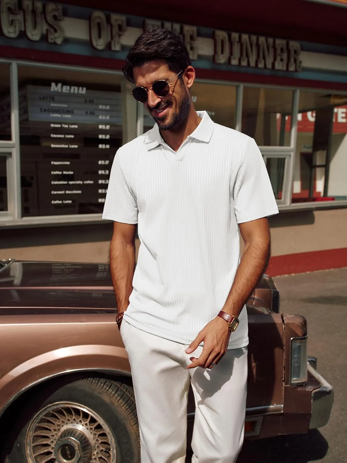 PJ PAUL JONES Mens Polo Shirts V Neck Textured Polo Shirt Quick-Dry Golf Shirts